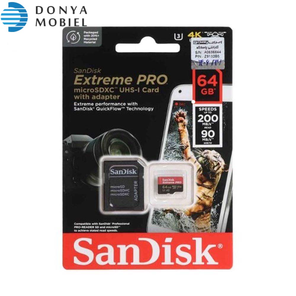 کارت حافظه microSDسن‌دیسک Sandisk 64GB Extreme PRO UHS-I U3 microSDXC Card 200MB/s
